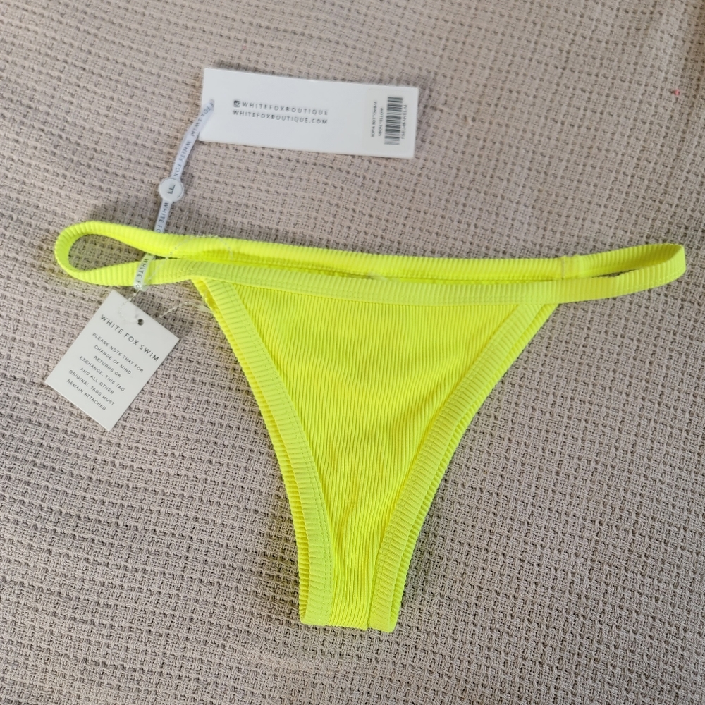 👙BNWT WHITE FOX ELECTRIC YELLOW CHEEKY BRAZILLIAN RIBBED BIKINI BOTTOM👙